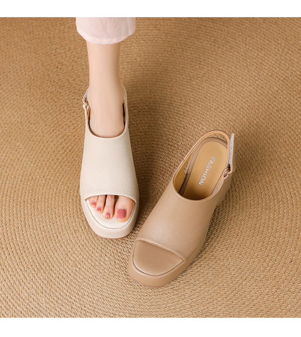 Sandal cao gót nữ hở mũi đế xuồng da bò mềm quai dán — màu trắng ngà, màu mơ chi tiết 13