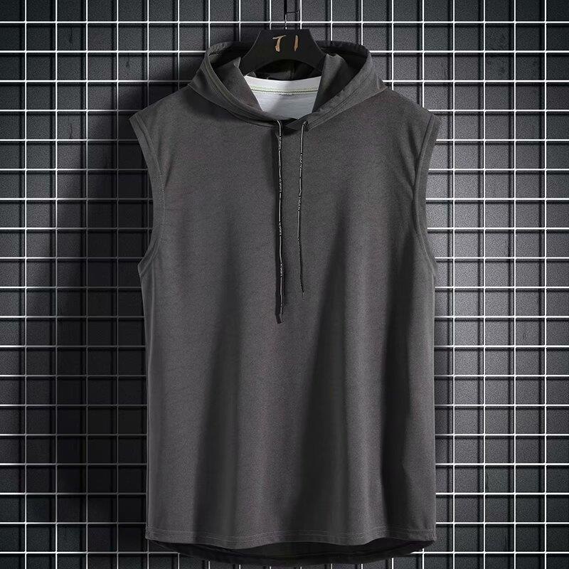 Sleeveless T-Shirt for Men, Trendy Summer Hooded Short-Sleeve Solid Color Clothing, Trendy Brand Ins Sports Fitness Tank Top Sleeveless T-Shirt for Men, Trendy Summer Hooded Short-Sleeve Solid Color Clothing, Trendy Brand Ins Sports Fitness Tank Top