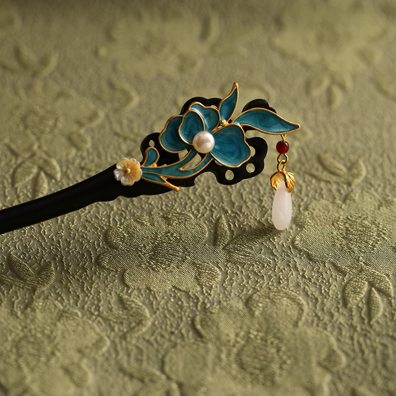 A86 불타는 푸른 꽃 머리핀 [Ebony]