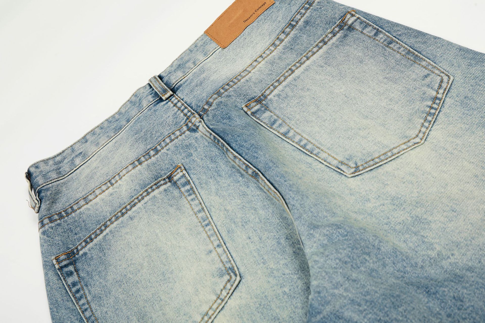 Men's High Street Vintage Washed Denim Jeans Relaxed Fit Cat Whisker Slight Curve Design_mkmklike.com