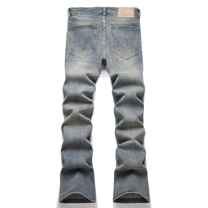 in stock 2025 New Slim Fit Straight Tube Stitching Collage Liu Ding Teenager Blue Men's Flared Jeans 3873