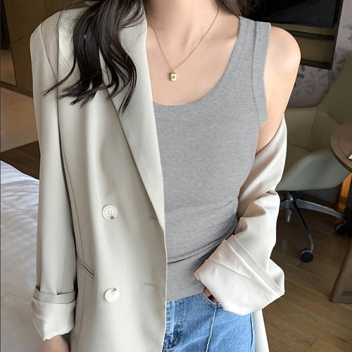 Versatile camisole for women, wide-shouldered French sleeveless outer wear, white wide-band I-shaped thread beautiful back bottoming shirt