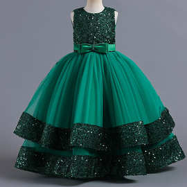 现货批发新款童装儿童礼服亮片公主裙女花童派对连衣裙kids dress