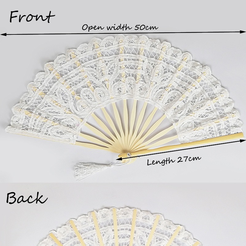 Hay 21CM 27CM ventilador plegable de corte retro bambú y madera de encaje ventilador plegable de boda blanca de alta calidad