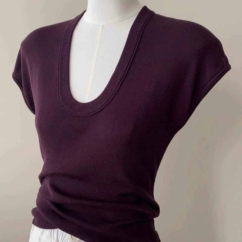 Женская трикотажная рубашка с короткими рукавами и фиолетовым воротником на правое плечо, тонкий летний стильный шикарный топ для похудения, черный