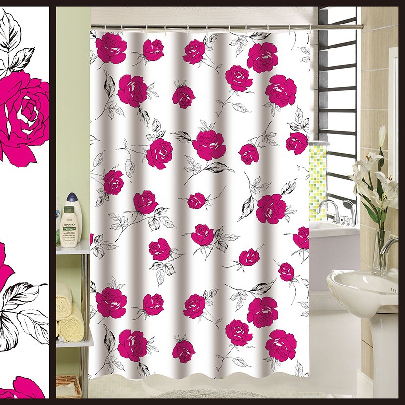 Cortina de ducha desechable de PE, juego de 2 piezas, una floral y una lisa, forro impermeable, gancho para baño, antibacteriano, resistente al moho, uso doméstico.