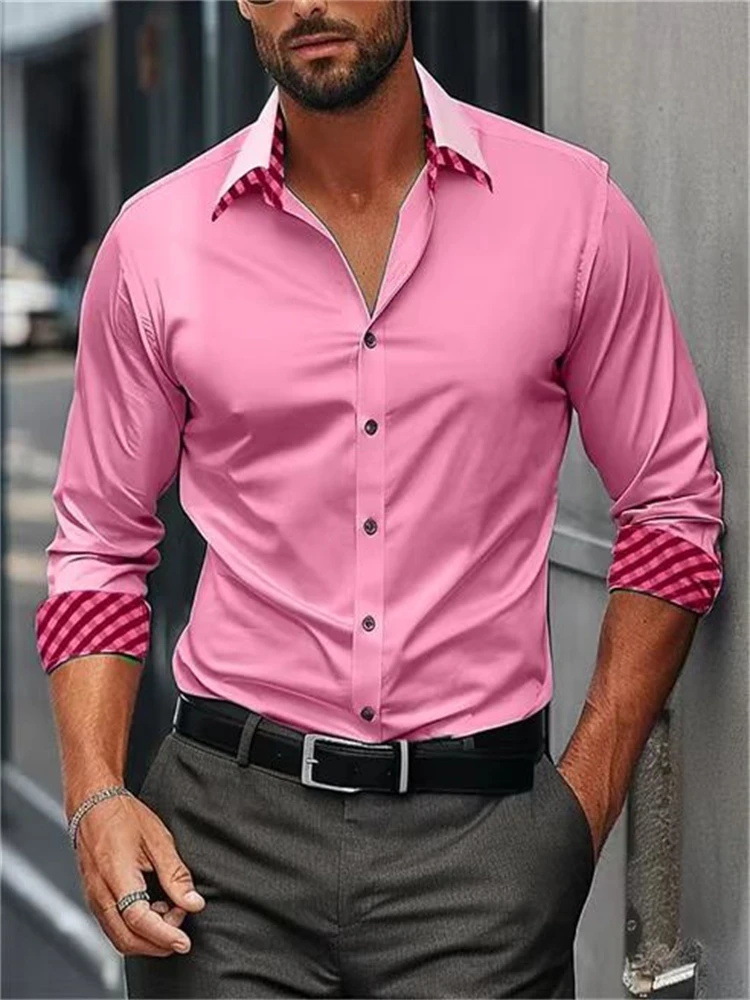 Nueva camisa de botón de manga larga de color sólido de alta gama tendencia suelta 2024 blusa de otoño para hombre MB12