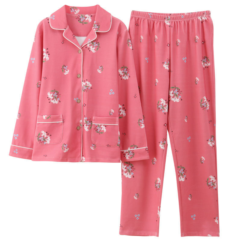 Pijamas de mujer primavera y otoño 100% algodón de manga larga delgada madre de mediana edad y ropa para el hogar de algodón de mediana edad y edad avanzada