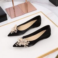 531-12H97 French banquet silk single shoe with shallow mouth, women's rhinestone flower decoration pointed flat heel shoes