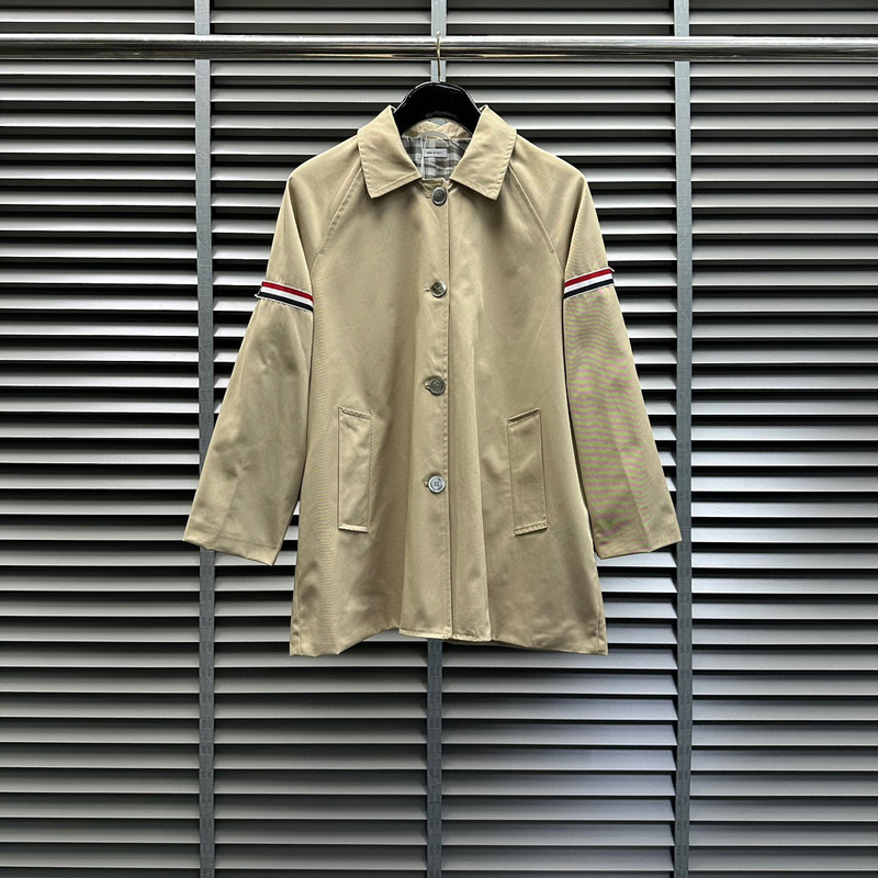 TB jacket women's double sleeve color stripe waterproof parka twill casual all-match top simple long sleeve windbreaker coat fashion