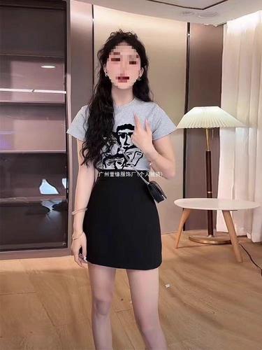 Summer stylish unique women's portrait print versatile short-sleeve top white unisex light gray black