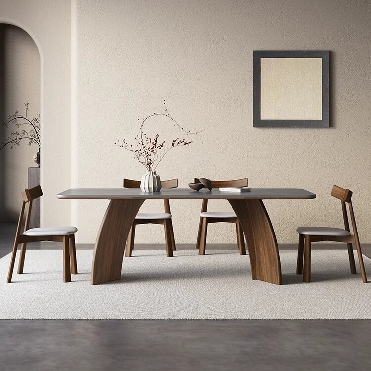 Gray Slate Dining Table and Chairs for Home Use, Modern Minimalist White Ash Wood Living Room Rectangular Designer Solid Wood Dining Table Gray Slate Dining Table and Chairs for Home Use, Modern Minimalist White Ash Wood Living Room Rectangular Designer Solid Wood Dining Table