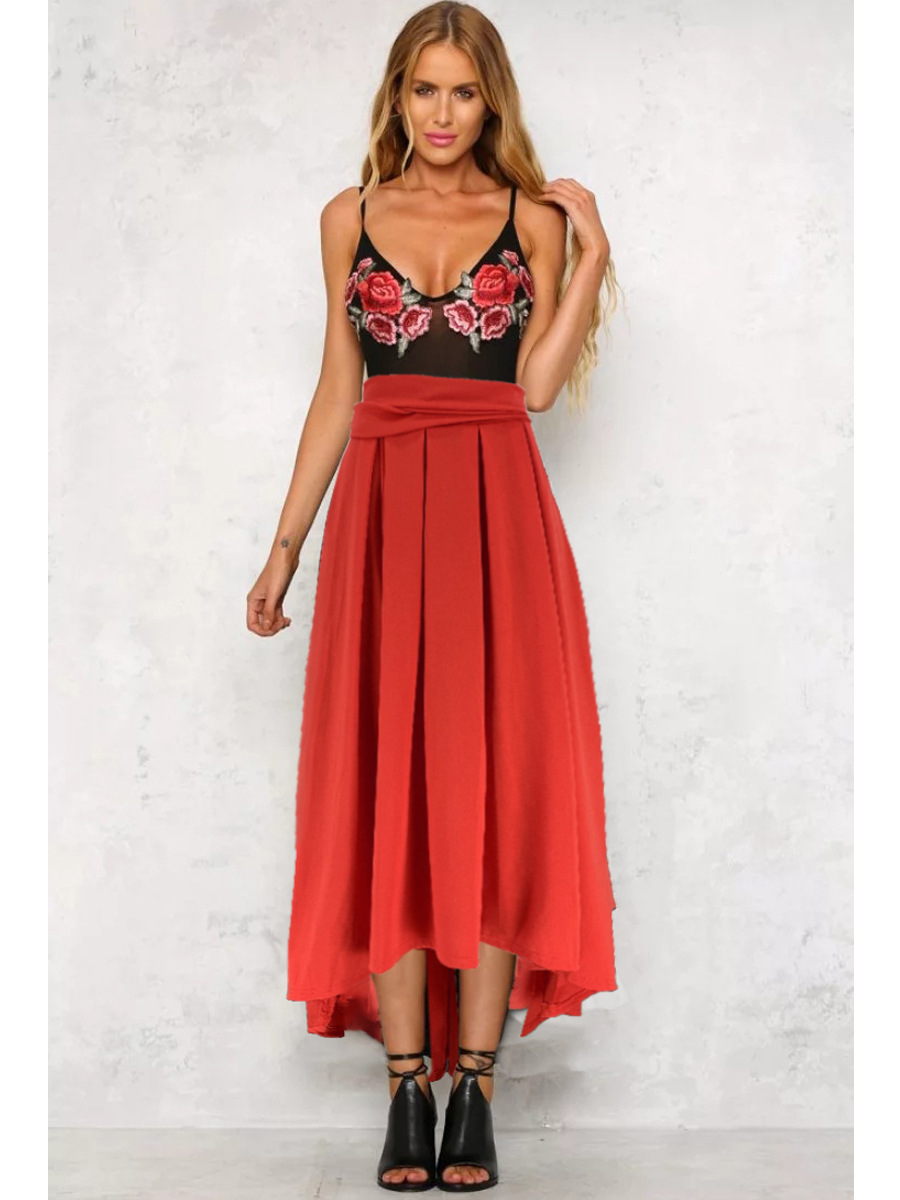 Fashion commuter wish independent station foreign trade sales European and American clothing solid color large swing belt skirt ready stock_vogarts.com