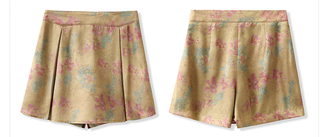 Quần short cạp cao tôn dáng phong cách Trung Hoa in họa tiết mùa hè — Quần short chi tiết 9