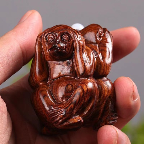 Rosewood carved solid wood Sanbu monkey gourd hand toy small ornaments home car decoration monkey new wood carving