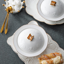 金邊燕窩甜品碗 陶瓷帶蓋碗糖水銀耳碗歐式浮雕宮廷湯盅套裝