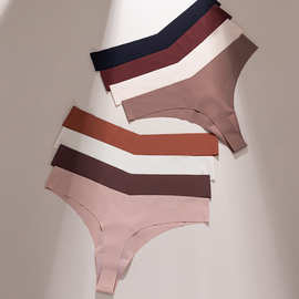 新款跨境欧美无痕冰丝T形裤女低腰大码三角裤透气瑜伽运动内裤女