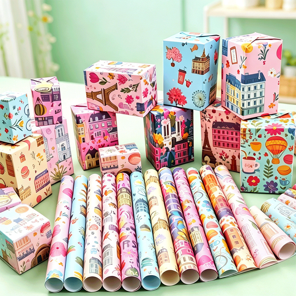Cuento de hadas francés papel de embalaje de París Torre Eiffel elemento macaron sistema encantador adecuado para el embalaje de regalos de vacaciones image 1