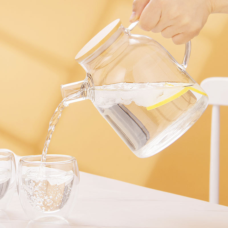 Tetera de vidrio resistente al calor tetera de bambú de gran diámetro olla engrosada tetera de flores y hierba tetera de gran capacidad hervidor de agua fría tetera hirviendo