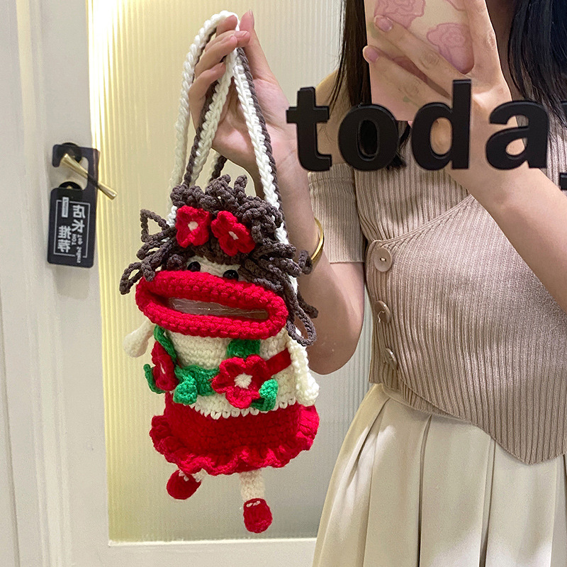 Douyin popolare salsiccia bocca grande bocca borsa per cellulare borsa fatta a mano all'uncinetto fai da te in lana per maglieria borsa divertente portachiavi_voghion.com
