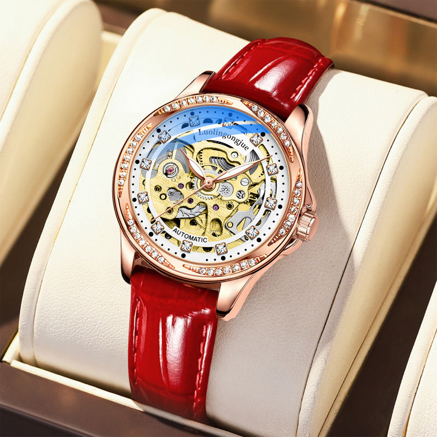 Duke of Lorraine Elegant Hollow-Out Leaf Edge Women's Mechanical Watch with Diamond-Studded Waterproof Fully Automatic Wholesale Luminous