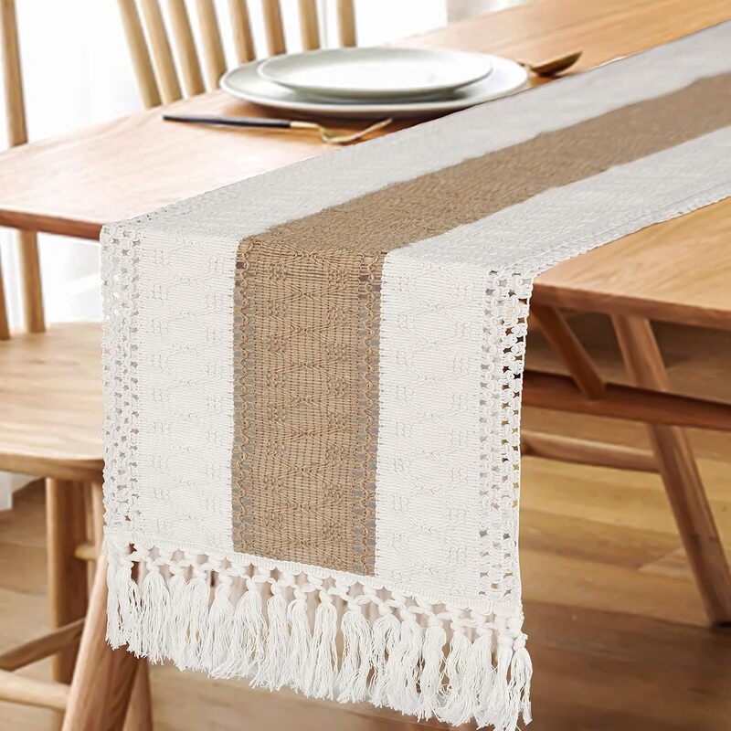Nordic ins cotton and linen table runner bed tail towel color matching Knot Tassel living room TV cabinet coffee table long tablecloth tea mat
