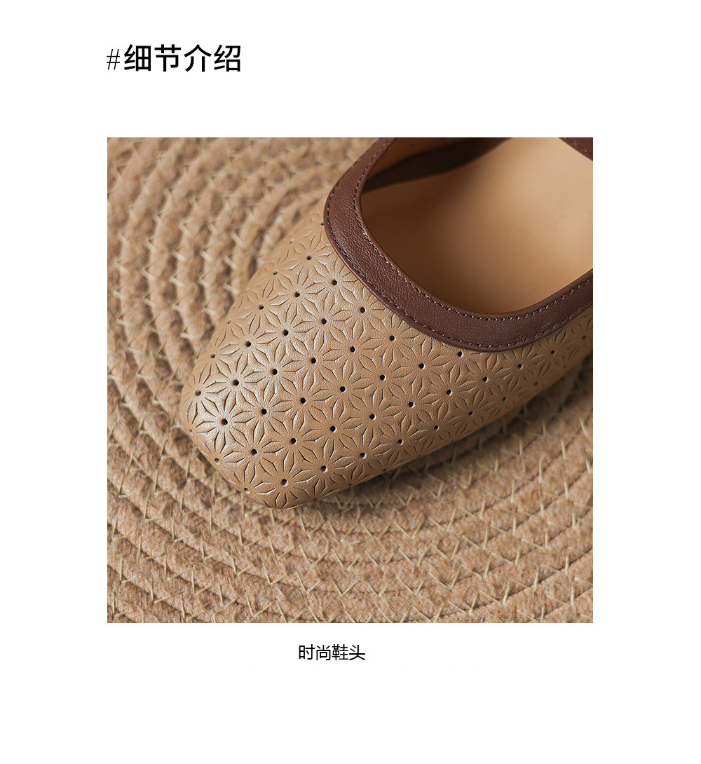 Sandal nữ quai ngang mũi vuông gót 5 cm phối màu — màu trắng ngà chi tiết 9