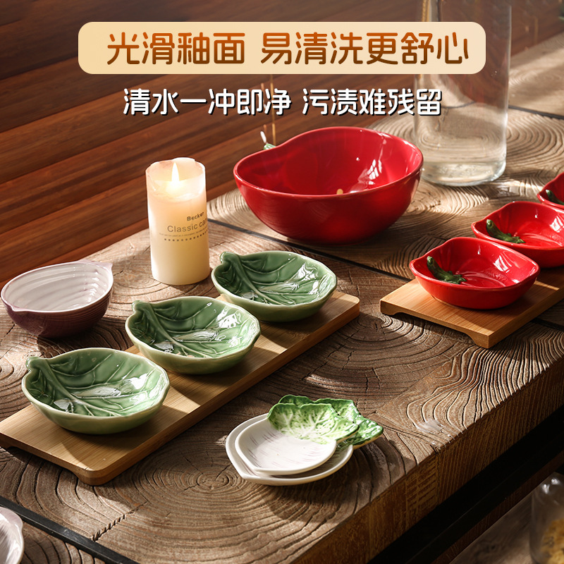 工場直送の色釉セラミック工芸品、牧歌的なスタイル、新鮮でキュートな子供用ボウル、皿、カップ、野菜セラミック食器セット|undefined