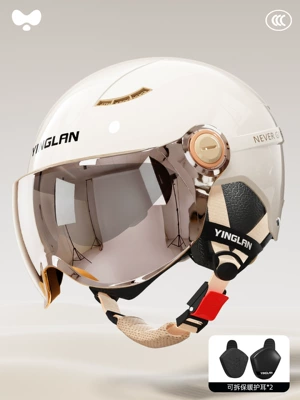 Motosiklet kaskı (dəbilqə), Yinglan Helmet Electric Vehicle Women's - 3c-ceramic-white-electroplated-inner-and-outer-mirrors-detachable-ear-protection-one-size-fits-all