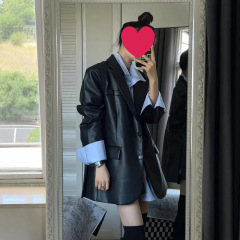 2025年早春秋皮衣西装外套女新款黑色复古宽松休闲气质高级感上衣