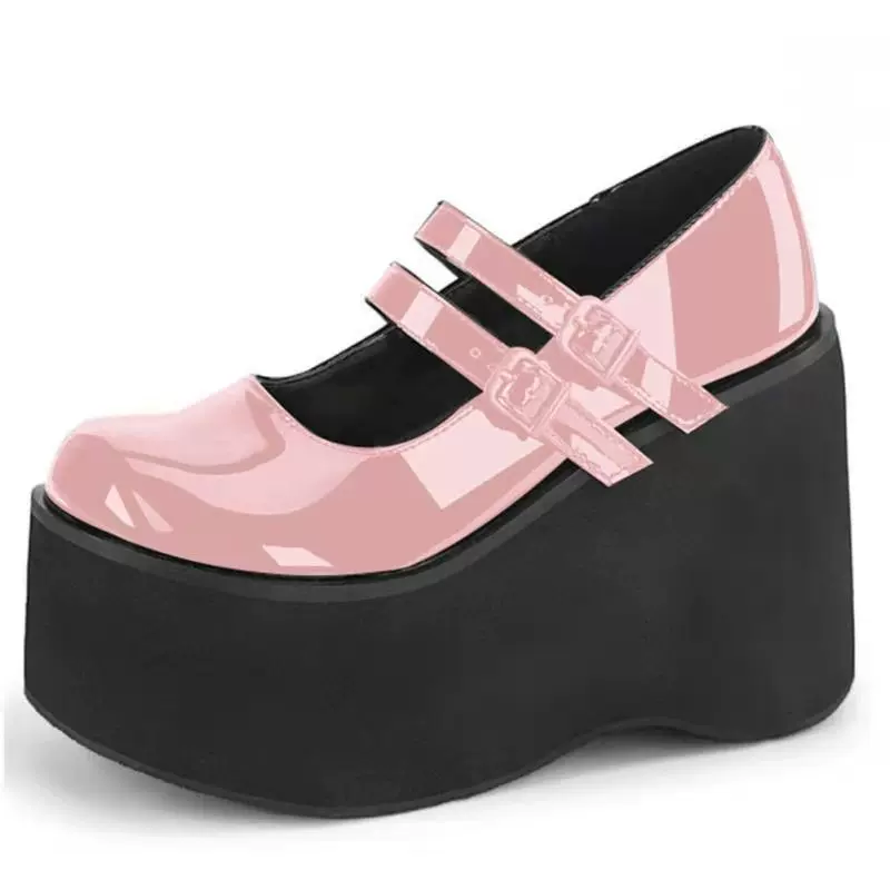 复古圆头漆皮大码43玛丽珍鞋2021春季新款松糕底坡跟漆皮浅口女鞋