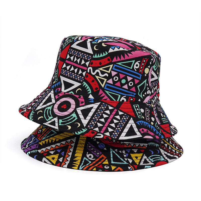 Fisherman Hat Women's Retro Ethnic Style Sunshade Hat Japanese Geometric Basin Hat Men's Outdoor Casual Double-Sided Hat Cross-Border Trendy