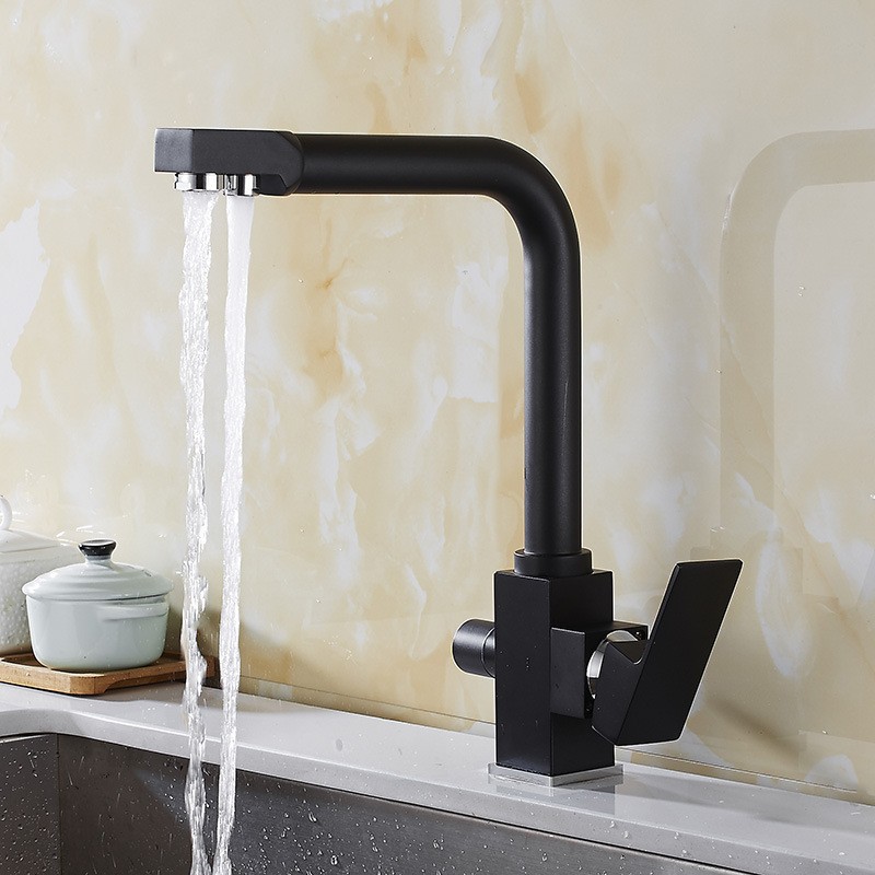 Cobre negro spray pintura cocina puro grifo fregadero vegetal cuenca giratoria doble manija doble agujero grifo