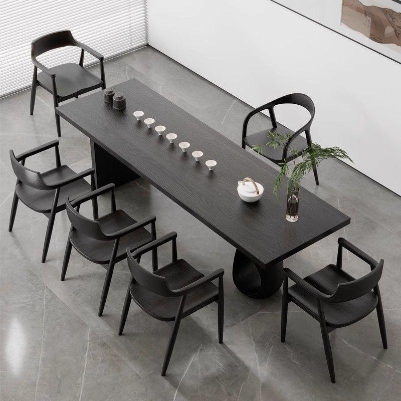 Wabi-sabi style tea table and chair set for home use, pure solid wood with cat hole, black tea table, new model for homestay, large tea table for brewing tea