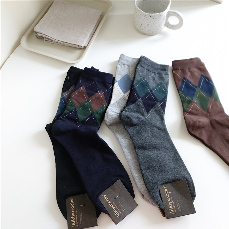 South Korea imported kikiysocks men's British vintage diamond color cotton socks M-C-088 South Korea imported kikiysocks men's British vintage diamond color cotton socks M-C-088