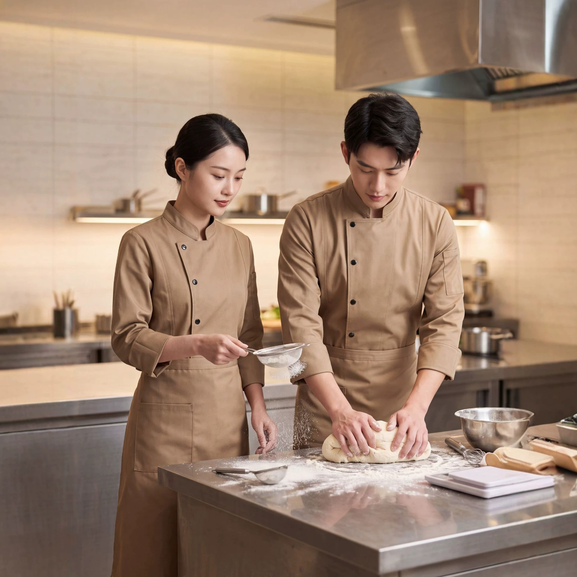 餐饮厨师工作服长袖秋冬装男女酒店后厨房服装可印刷刺绣LOGO