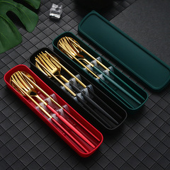 Stainless steel cutlery set for Portuguese spoon, fork, and chopsticks - 3-piece outdoor travel student spoon and fork set with portable logo