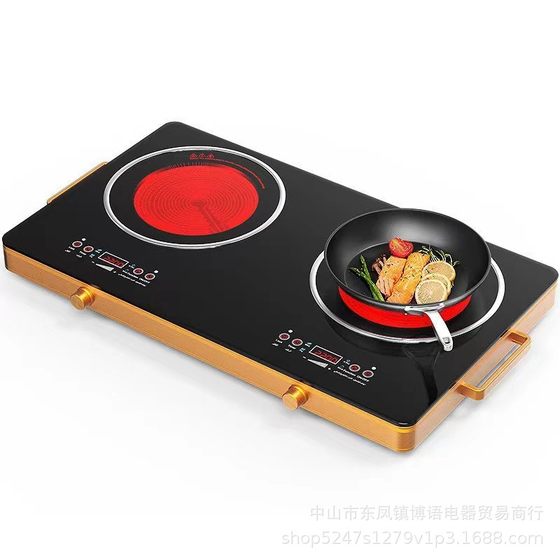 Double-head double-stove cross-border English double-pottery stove 3500W high-power household intelligent electric pottery stove induction cooker factory