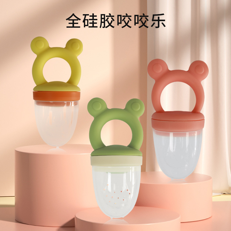Full silicone rabbit ear fruit and vegetable music bite music mesh bag baby nutrition food supplement feeding artifact baby soothing grinding stick