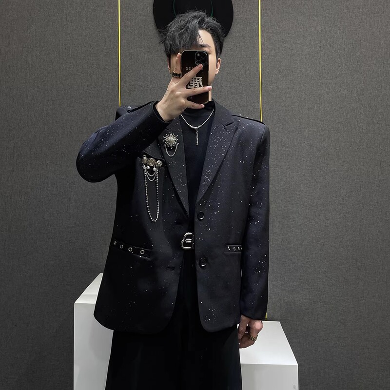 Light Luxury Design Star-Studded Blazer for Men, Spring and Autumn Season, Niche High-End Hairstylist Design Performance Suit