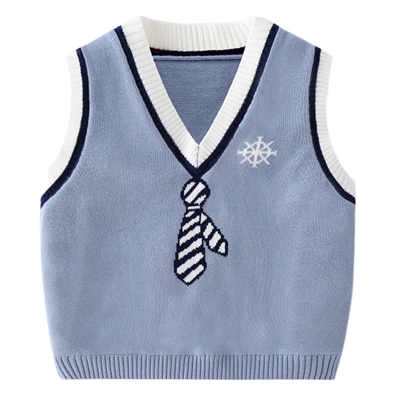 Chaleco estilo universitario, bonito y agradable para la piel, chaleco de clase A para bebé, chaleco de primavera y otoño con cuello en V, chaleco para niños de estilo coreano