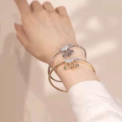 Guochao Vintage Style Safety Wishful lock Diamond Bracelet Small bell Light extravagance Simplicity Versatile Bracelet wholesale