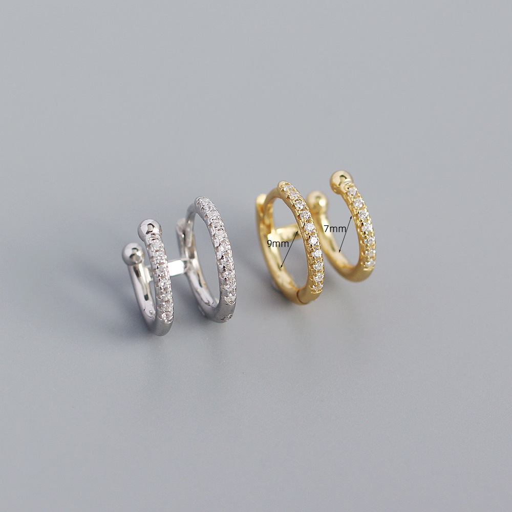 Yhe0349 Europe And America Cross Border S925 Silver Ins Geometric Metallic Double-layer Round Micro Inlaid Zircon Ear Clips Earrings display picture 1