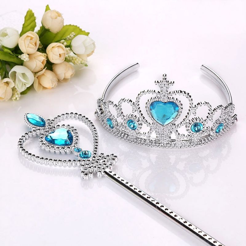 Bestselling Frozen Elsa Princess Costume Accessory Crown Magic Wand Necklace Earrings Ring Gloves Six-Piece Set