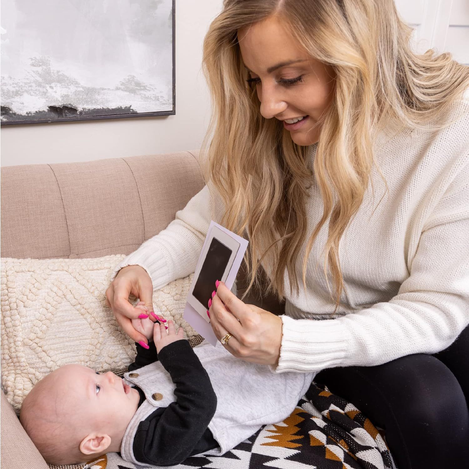 Recién nacido marco conmemorativo madera caja de tinta creativa decoración bebé marco de fotos conmemorativa colgando marco de fotos
