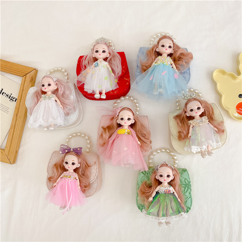 Nuevo paquete de princesa infantil coreano muñeca mochila lindas niñas bebés de un hombro bolso de perlas