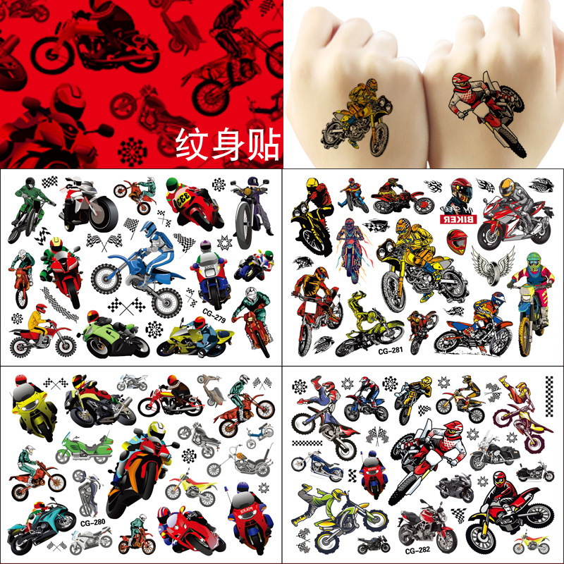 Cross Country Motorcycle Race Disposable Tattoo Sticker Children Tattoo Sticker Birthday Party Tattoo Sticker Water Transfer Sticker