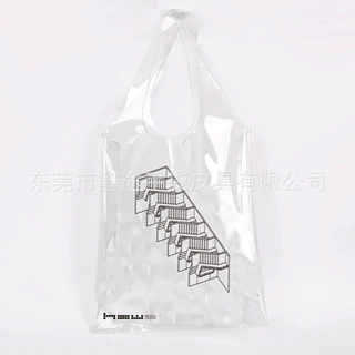 新款PVC透明手提袋购物袋 时尚塑料单肩包 印花礼品袋定做