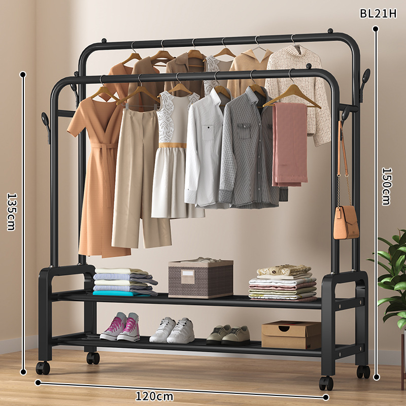 더블 레이어 더블 로드 + 코트 후크 120 블랙 + 휠