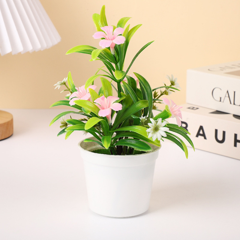 模擬トロピカルフラワー小さな鉢植えデスクトップ植物盆栽装飾品室内装飾ホームプラスチックグリーン植物デスクトップ装飾品|undefined